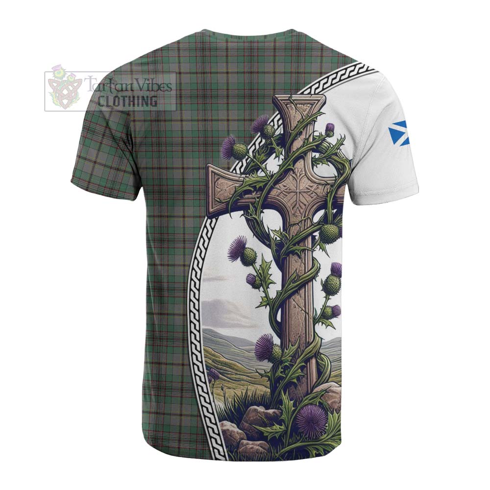 Tartan Vibes Clothing Craig Tartan Cotton T-shirt with Family Crest and St. Andrew's Cross Accented by Thistle Vines