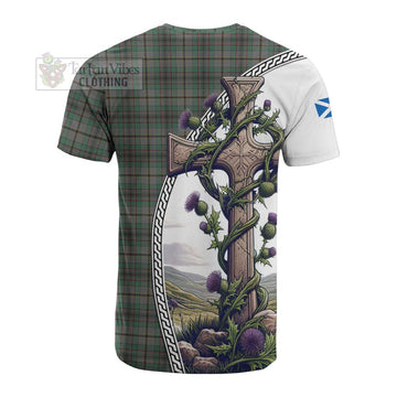 Craig Tartan Cotton T-shirt with Family Crest and St. Andrew's Cross Accented by Thistle Vines