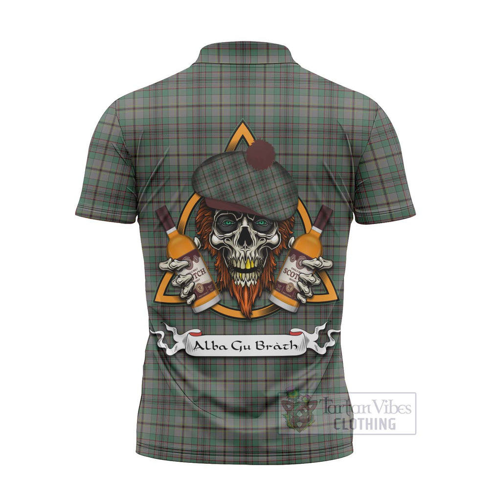 Tartan Vibes Clothing Craig Tartan Zipper Polo Shirt with Family Crest and Bearded Skull Holding Bottles of Whiskey