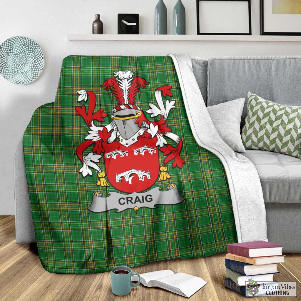 Tartan Vibes Clothing Craig Irish Clan Tartan Blanket with Coat of Arms