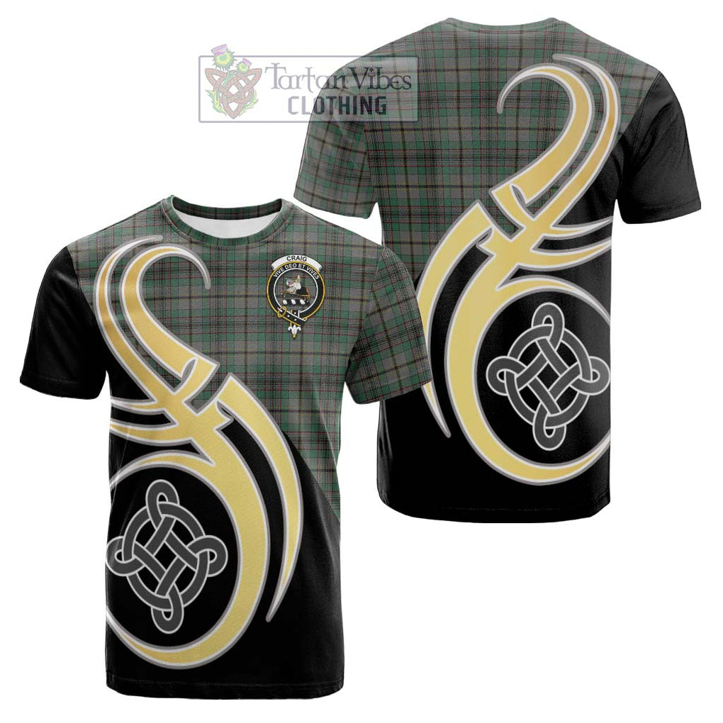 Tartan Vibes Clothing Craig Tartan Cotton T-shirt with Family Crest and Celtic Symbol Style