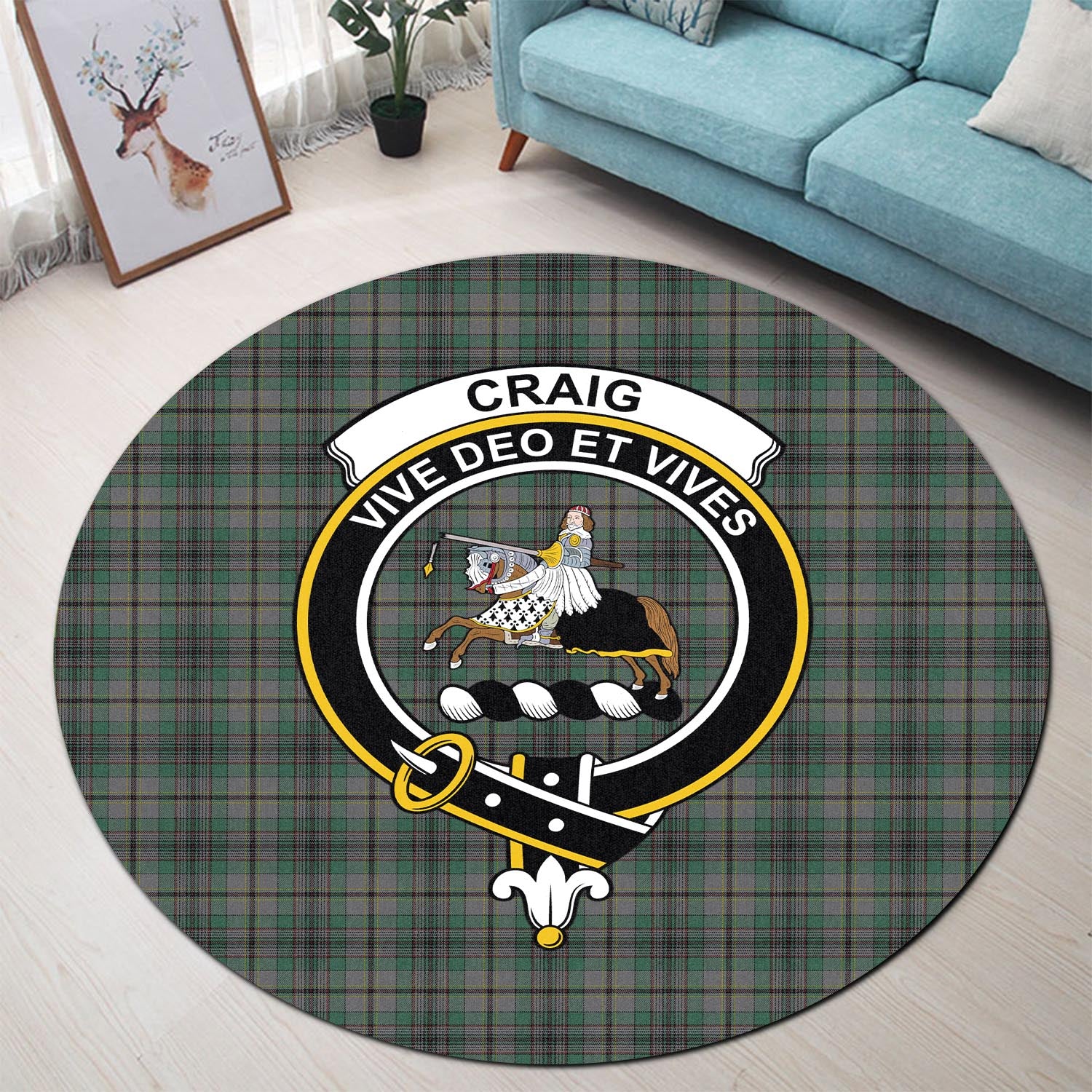 Craig Tartan Round Rug with Family Crest - Tartanvibesclothing