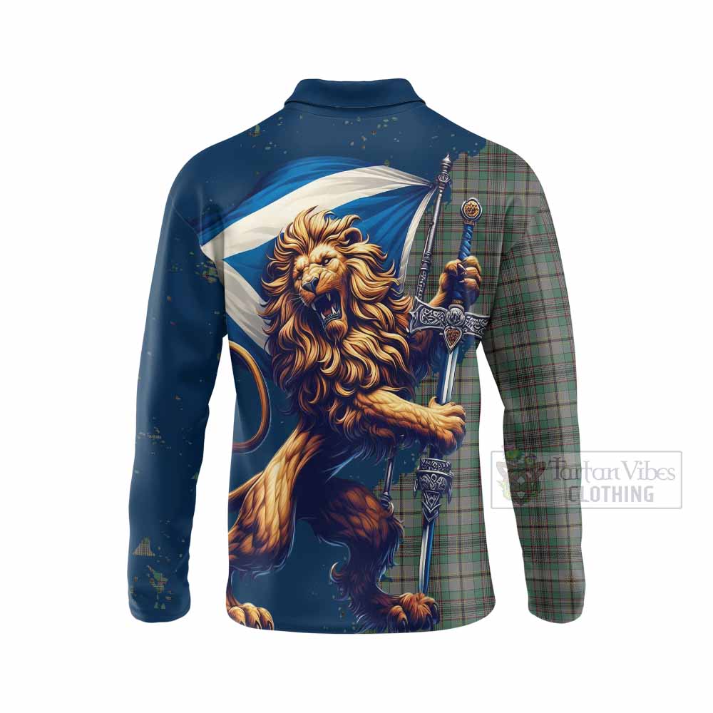 Tartan Vibes Clothing Craig Tartan Family Crest Long Sleeve Polo Shirt with Scottish Majestic Lion