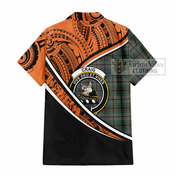 Craig Crest Tartan Short Sleeve Button Shirt with Polynesian Vibes Style - Orange Version