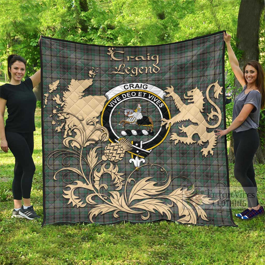 Tartan Vibes Clothing Craig Tartan Quilt with Family Crest and Scottish Symbol Style