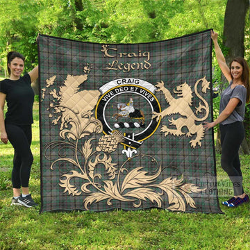 Craig Tartan Quilt with Family Crest and Scottish Symbol Style