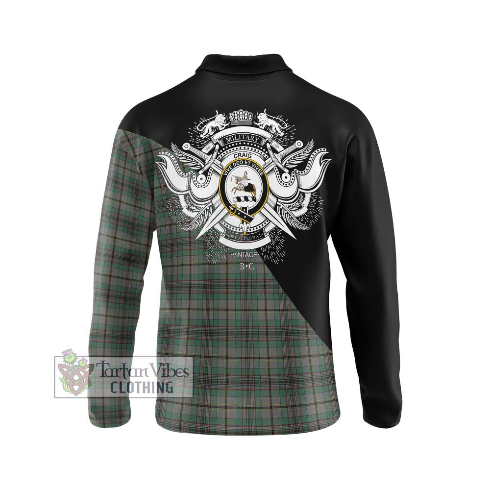 Craig Tartan Long Sleeve Polo Shirt with Family Crest and Military Logo Style - Tartanvibesclothing Shop