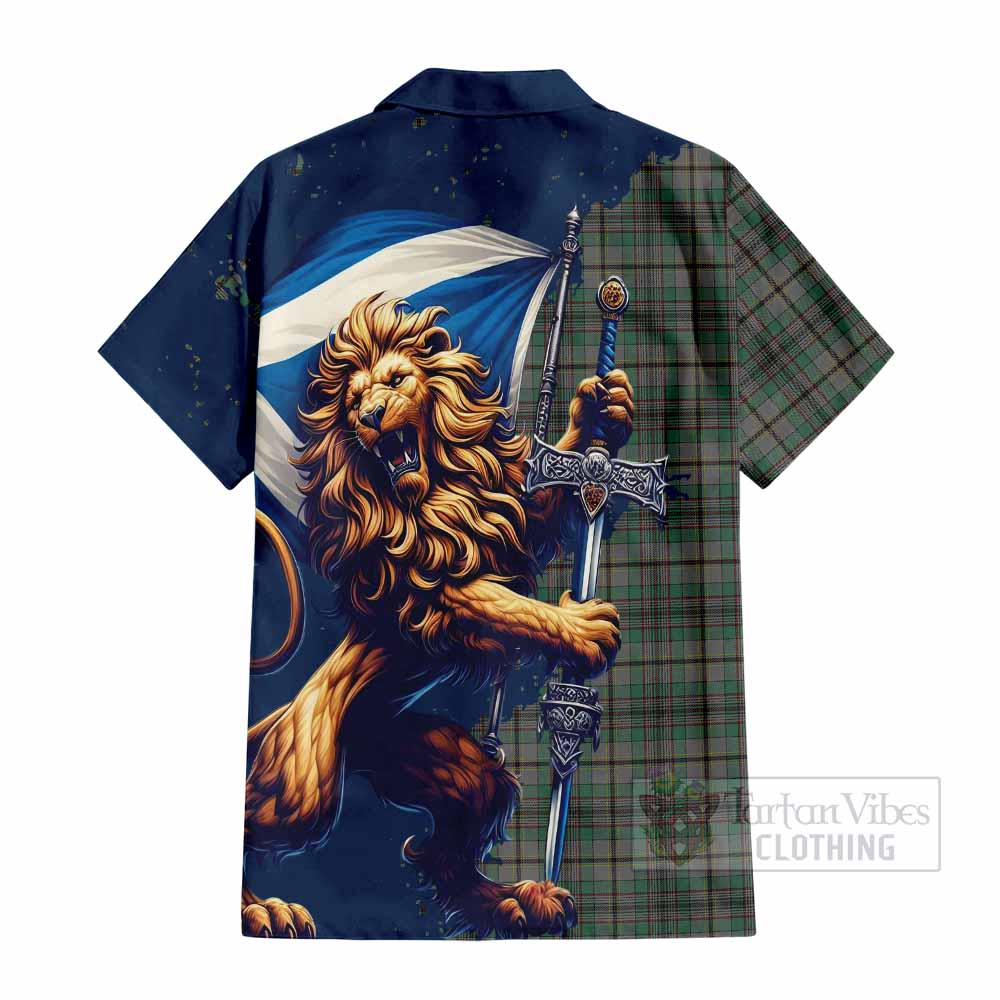 Tartan Vibes Clothing Craig Tartan Family Crest Short Sleeve Button Shirt with Scottish Majestic Lion