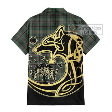 Craig Tartan Short Sleeve Button Shirt with Family Crest Celtic Wolf Style