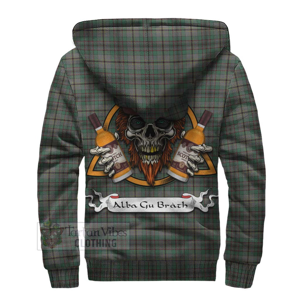 Tartan Vibes Clothing Craig Tartan Sherpa Hoodie with Family Crest and Bearded Skull Holding Bottles of Whiskey