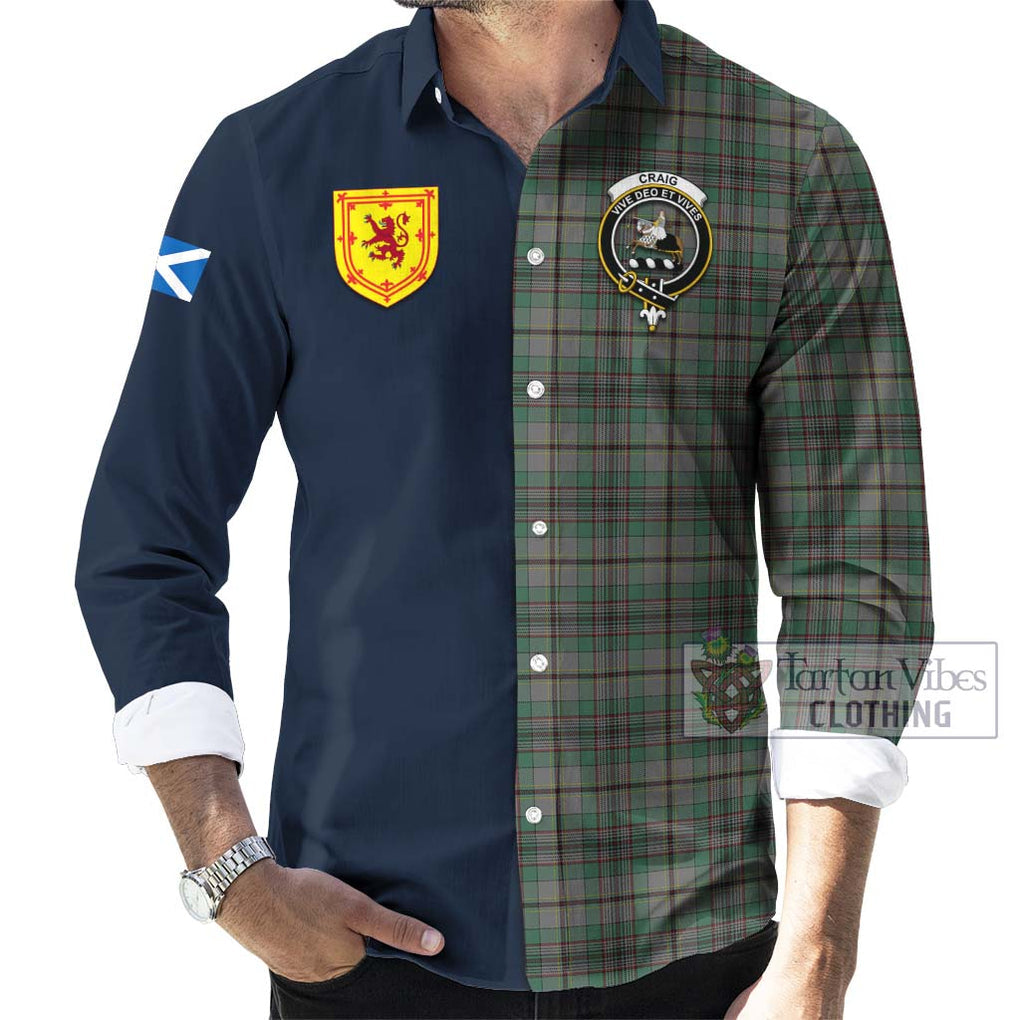 Tartan Vibes Clothing Craig Tartan Long Sleeve Button Shirt with Scottish Lion Royal Arm Half Style