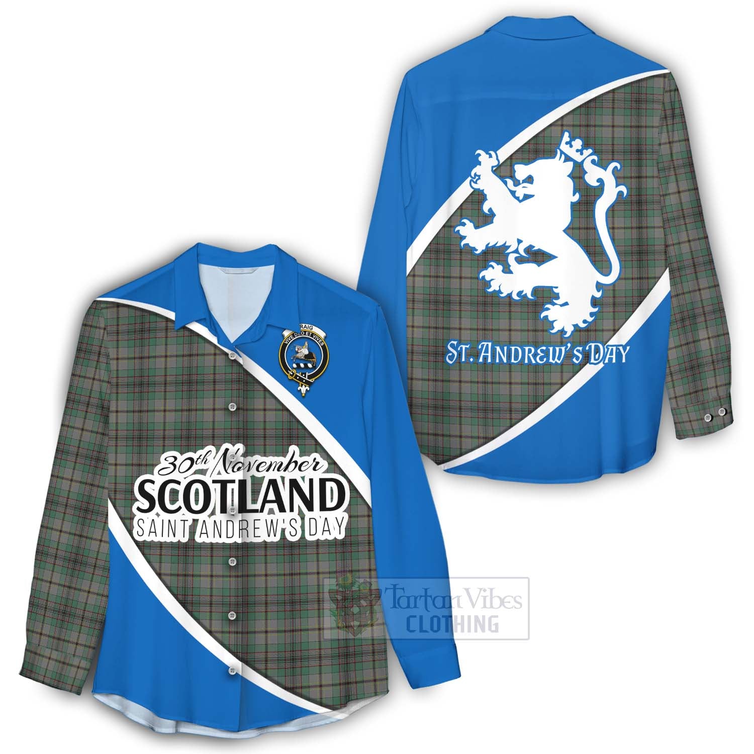 Tartan Vibes Clothing Craig Family Crest Tartan Women's Casual Shirt Celebrate Saint Andrew's Day in Style