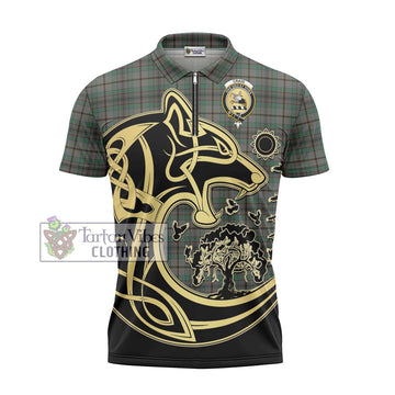 Craig Tartan Zipper Polo Shirt with Family Crest Celtic Wolf Style