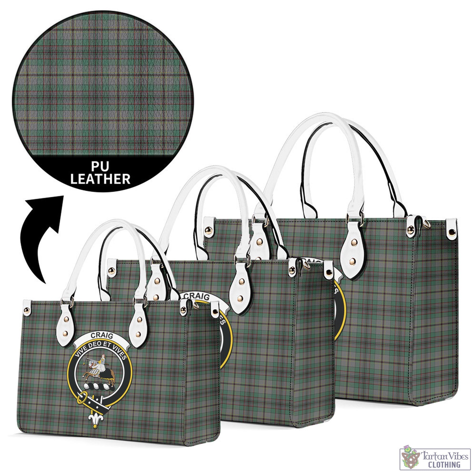 Tartan Vibes Clothing Craig Tartan Luxury Leather Handbags with Family Crest