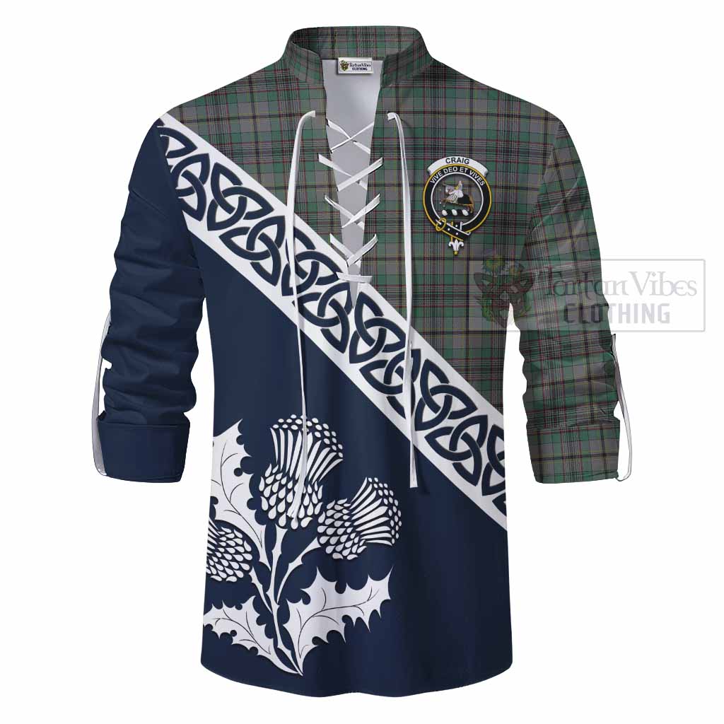 Tartan Vibes Clothing Craig Tartan Ghillie Kilt Shirt Featuring Thistle and Scotland Map