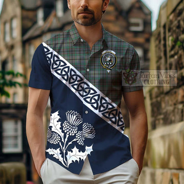 Craig Tartan Short Sleeve Button Shirt Featuring Thistle and Scotland Map