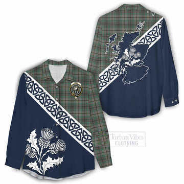 Craig Tartan Women's Casual Shirt Featuring Thistle and Scotland Map