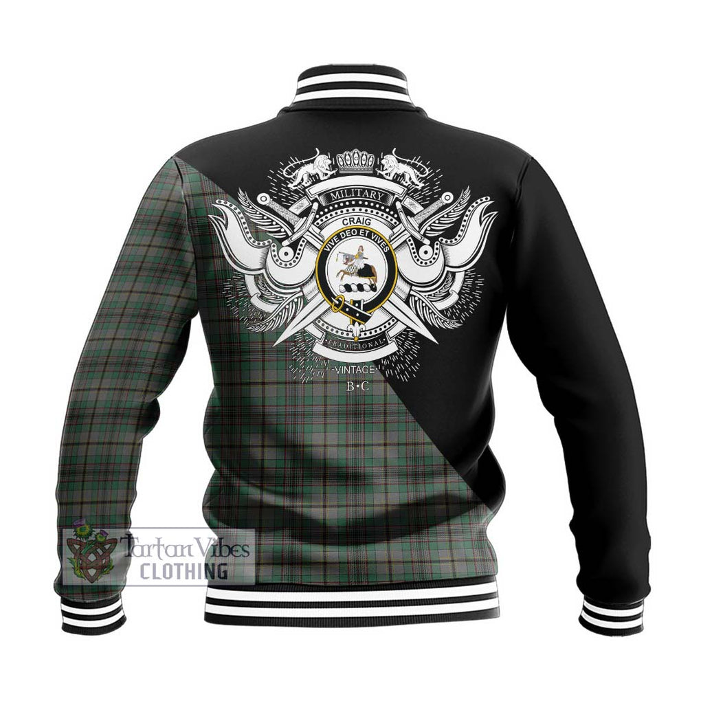 Craig Tartan Baseball Jacket with Family Crest and Military Logo Style - Tartanvibesclothing Shop