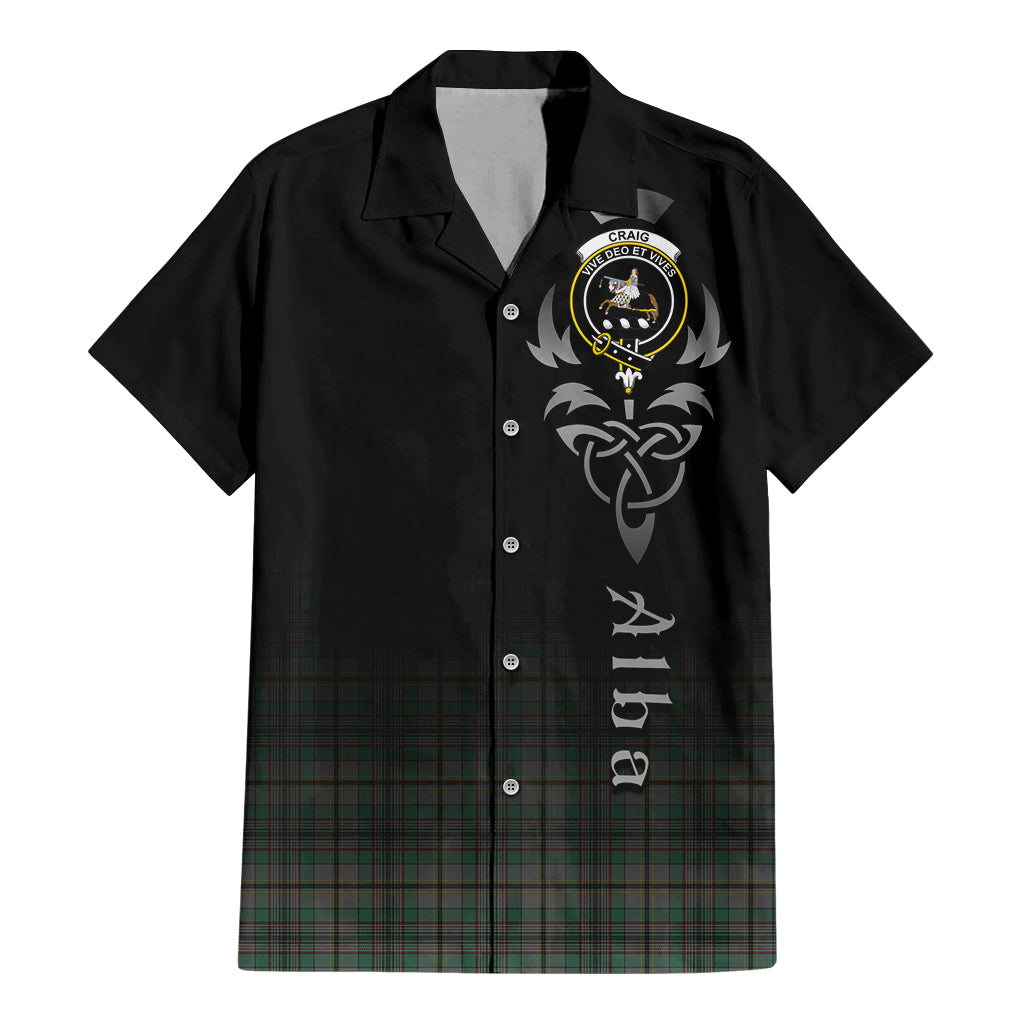 Tartan Vibes Clothing Craig Tartan Short Sleeve Button Up Featuring Alba Gu Brath Family Crest Celtic Inspired