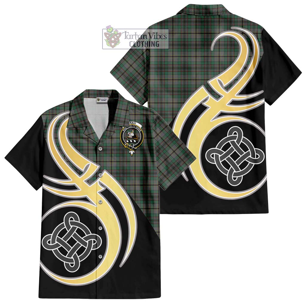 Craig Tartan Short Sleeve Button Shirt with Family Crest and Celtic Symbol Style - Tartan Vibes Clothing