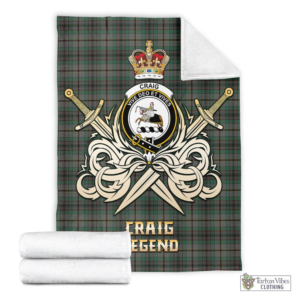 Tartan Vibes Clothing Craig Tartan Blanket with Clan Crest and the Golden Sword of Courageous Legacy