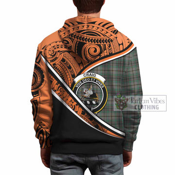 Craig Crest Tartan Hoodie with Polynesian Vibes Style - Orange Version