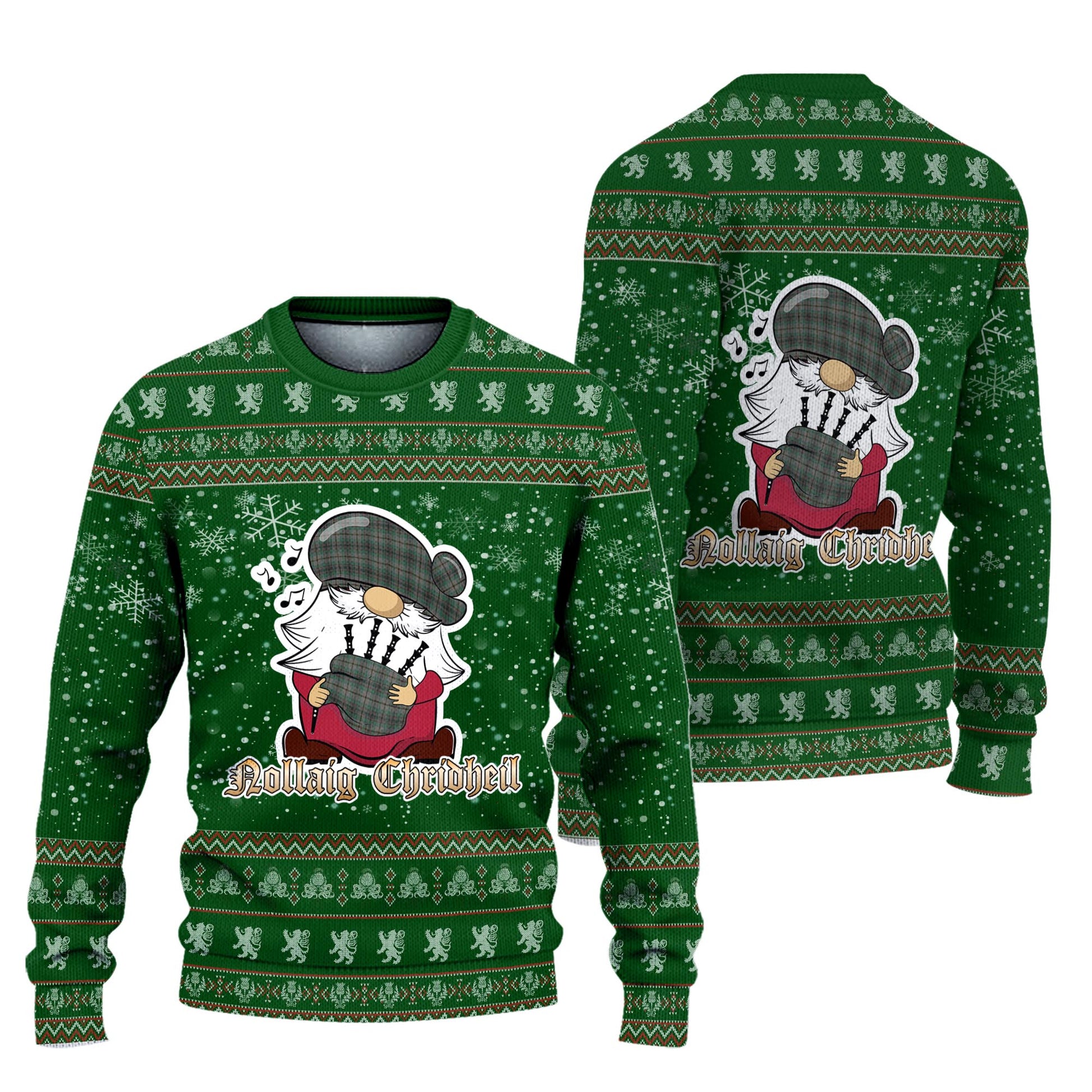 Craig Clan Christmas Family Knitted Sweater with Funny Gnome Playing Bagpipes Unisex Green - Tartanvibesclothing