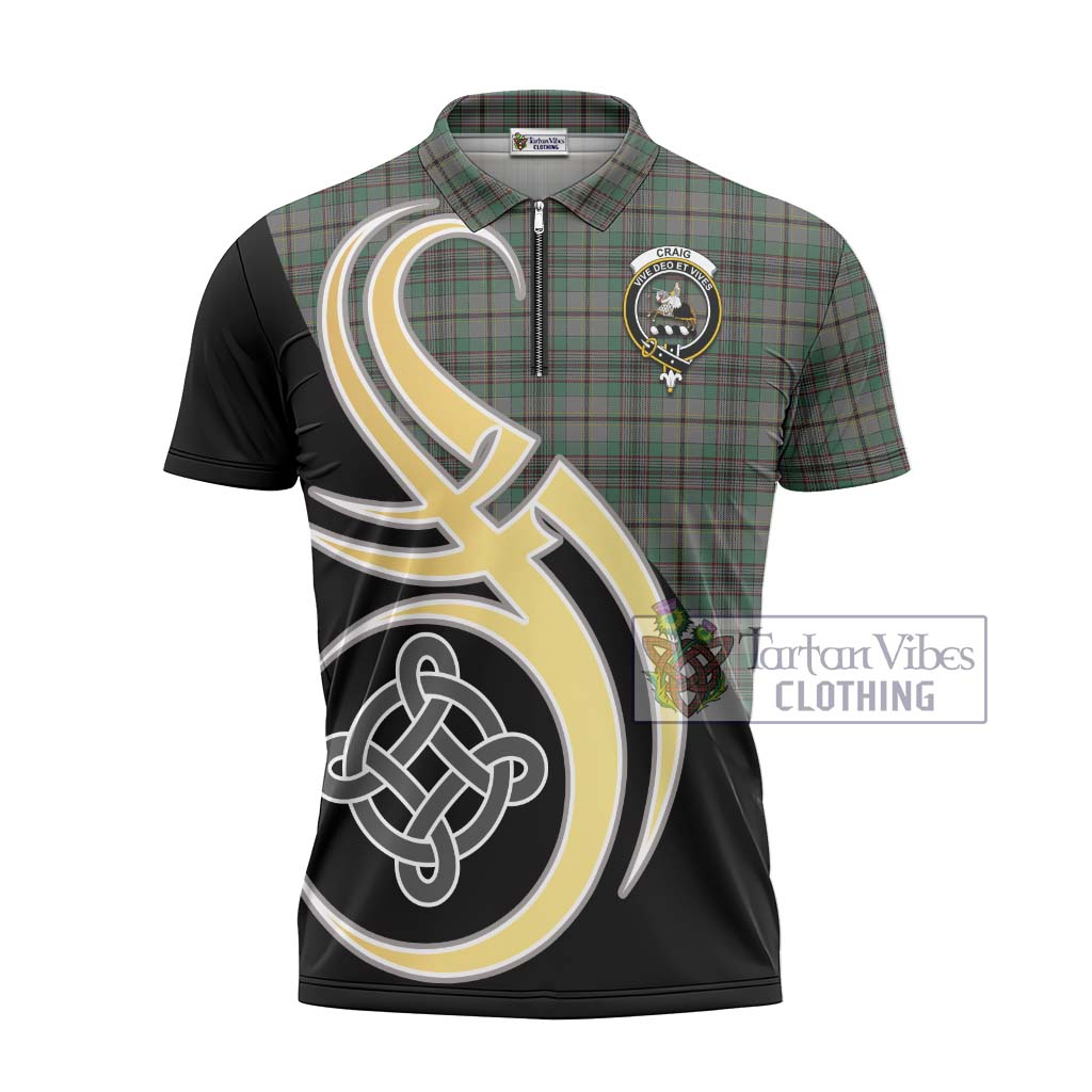 Tartan Vibes Clothing Craig Tartan Zipper Polo Shirt with Family Crest and Celtic Symbol Style