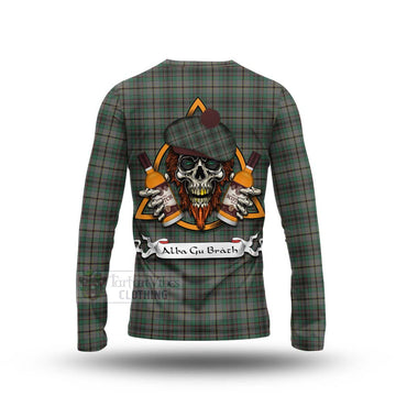 Craig Tartan Long Sleeve T-Shirt with Family Crest and Bearded Skull Holding Bottles of Whiskey