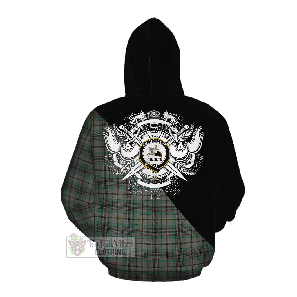 Tartan Vibes Clothing Craig Tartan Cotton Hoodie with Family Crest and Military Logo Style