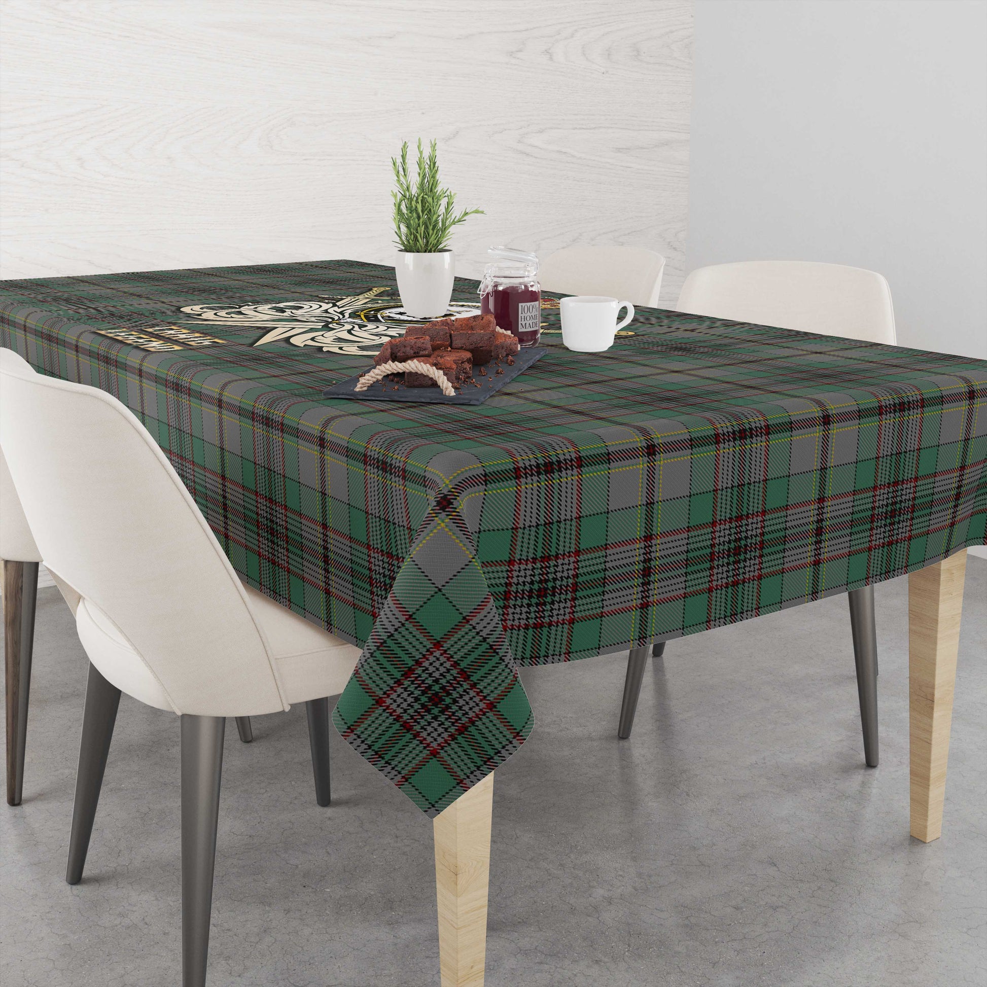 Tartan Vibes Clothing Craig Tartan Tablecloth with Clan Crest and the Golden Sword of Courageous Legacy