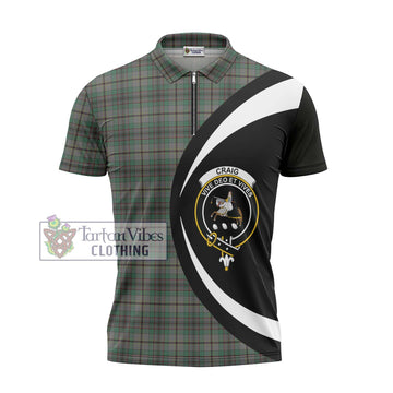 Craig Tartan Zipper Polo Shirt with Family Crest Circle Style