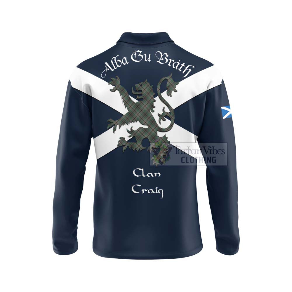 Tartan Vibes Clothing Craig Tartan Lion Rampant Long Sleeve Polo Shirt – Proudly Display Your Heritage with Alba Gu Brath and Clan Name