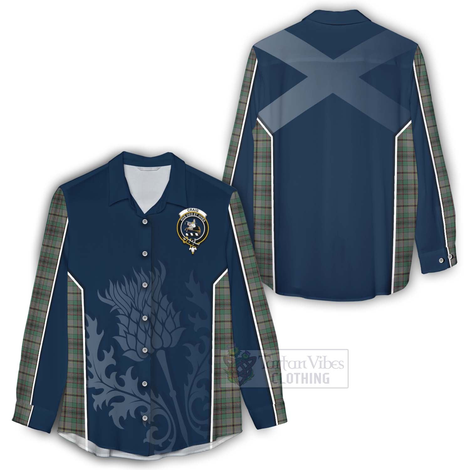 Tartan Vibes Clothing Craig Tartan Women's Casual Shirt with Family Crest and Scottish Thistle Vibes Sport Style