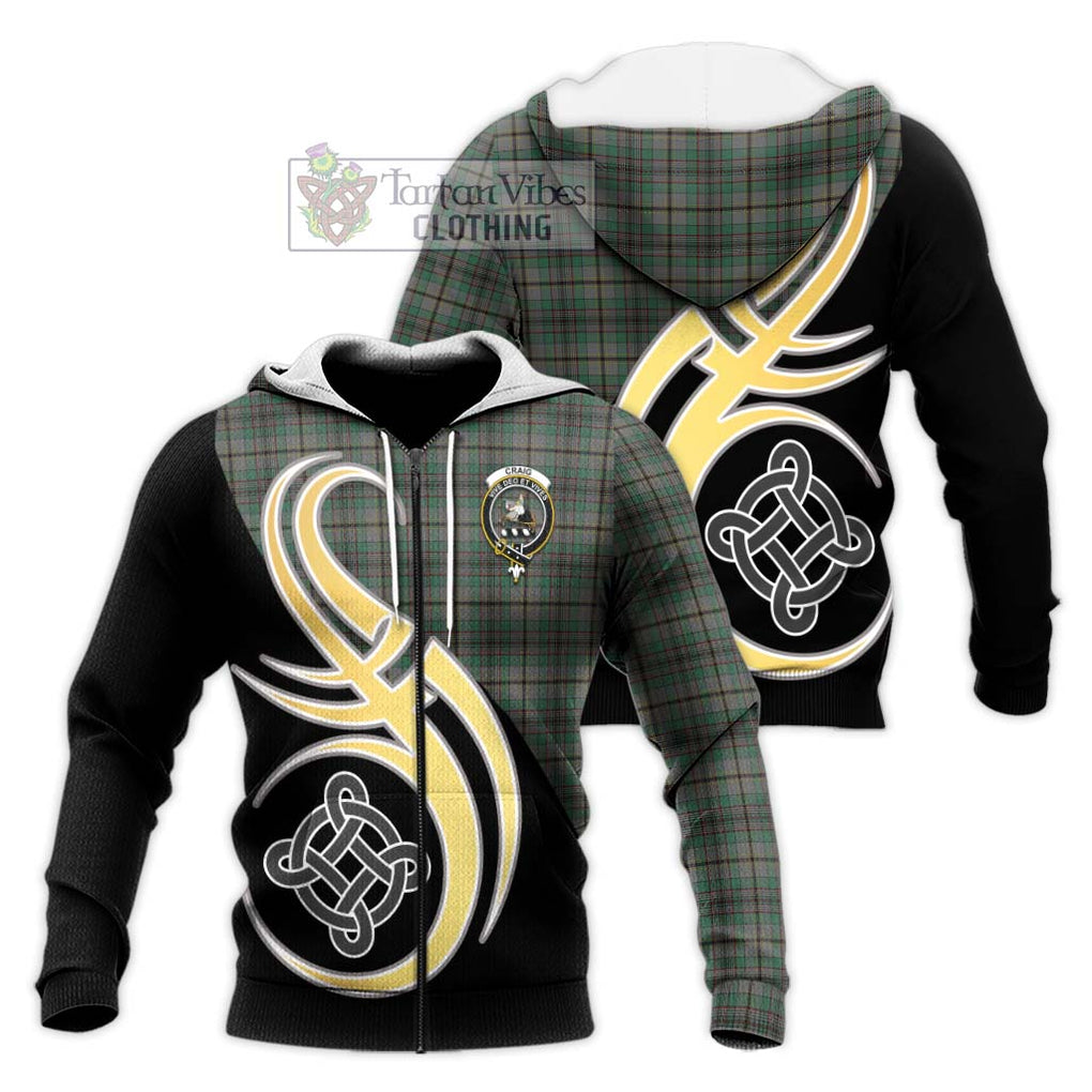 Craig Tartan Knitted Hoodie with Family Crest and Celtic Symbol Style Unisex Knitted Zip Hoodie - Tartan Vibes Clothing