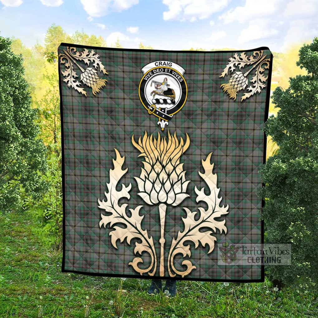 Tartan Vibes Clothing Craig Tartan Quilt with Family Crest and Golden Thistle Style