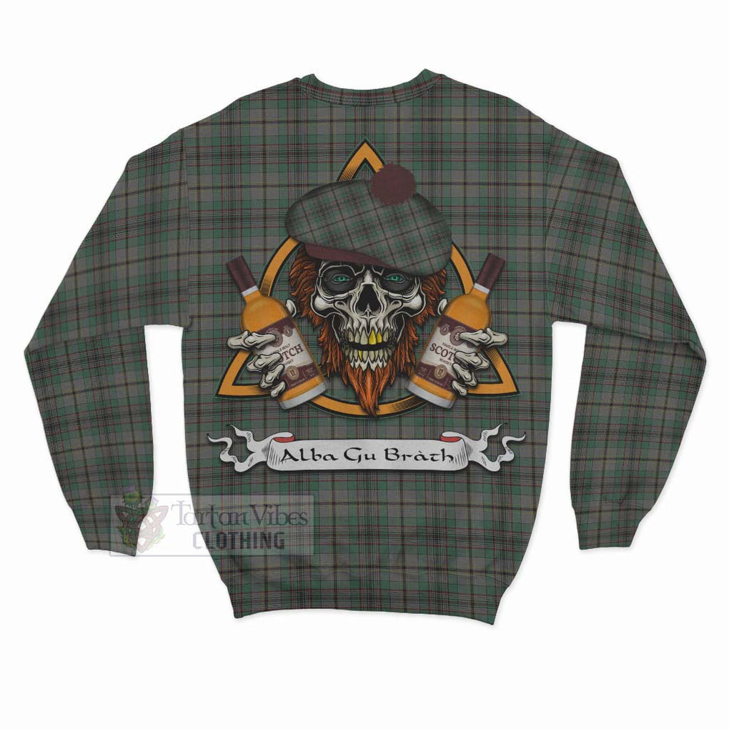 Tartan Vibes Clothing Craig Tartan Sweatshirt with Family Crest and Bearded Skull Holding Bottles of Whiskey