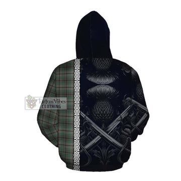 Craig Tartan Cotton Hoodie with Family Crest Cross Sword Thistle Celtic Vibes