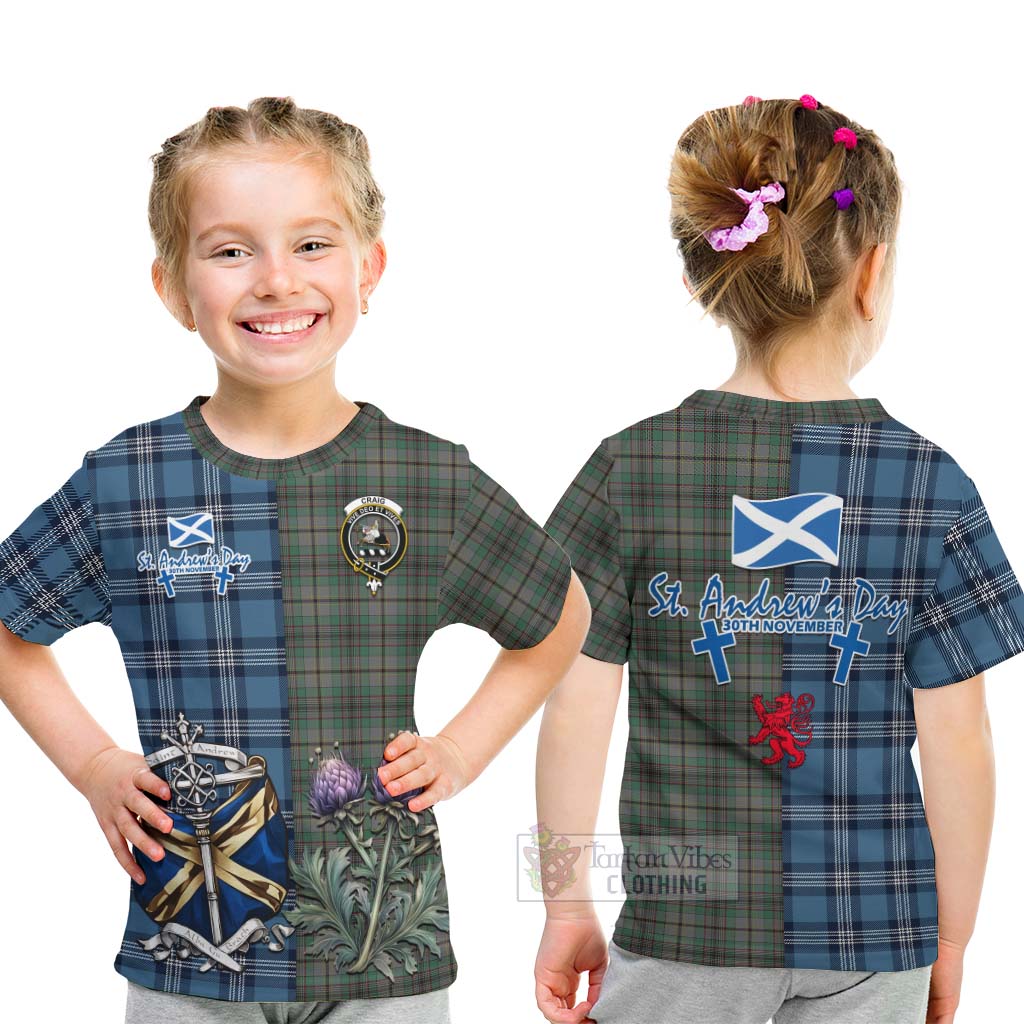 Tartan Vibes Clothing Craig Tartan Kid T-Shirt Happy St. Andrew's Day Half Tartan Style