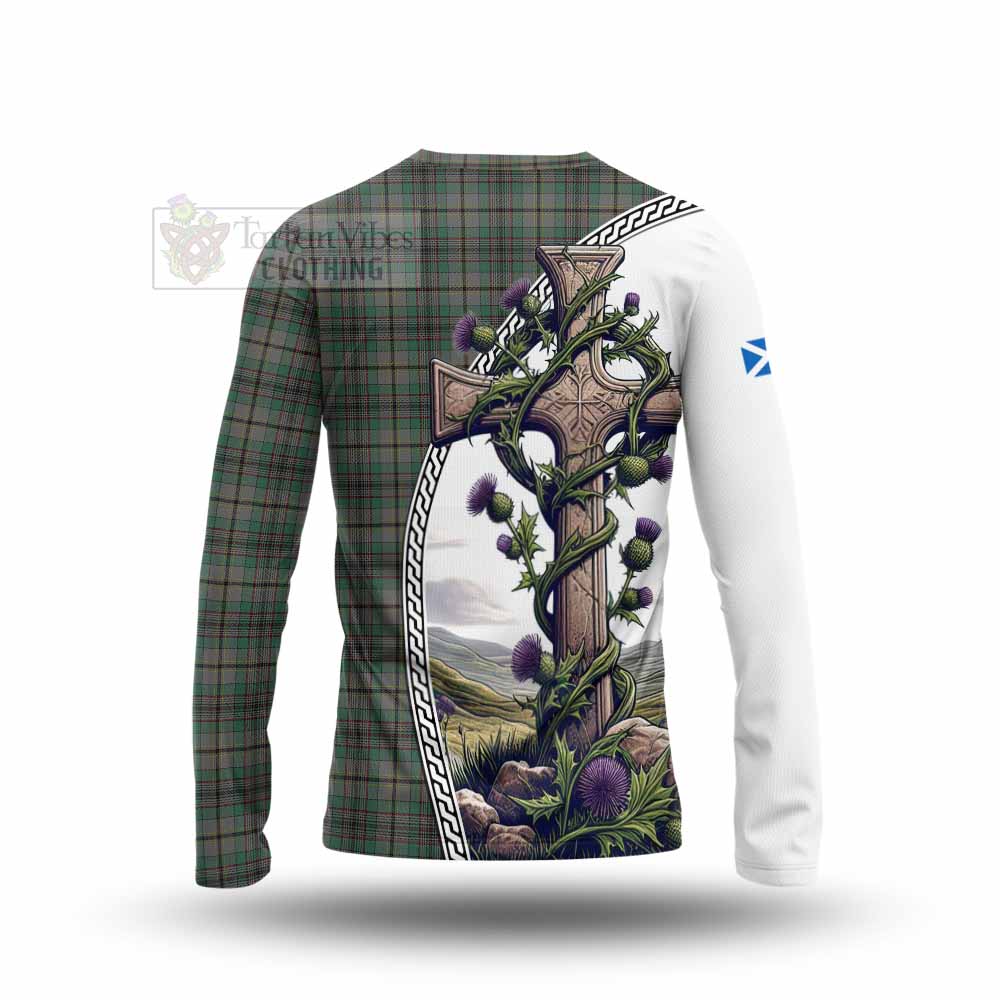 Tartan Vibes Clothing Craig Tartan Long Sleeve T-Shirt with Family Crest and St. Andrew's Cross Accented by Thistle Vines