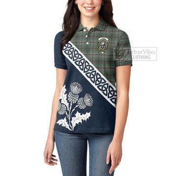 Craig Tartan Women's Polo Shirt Featuring Thistle and Scotland Map