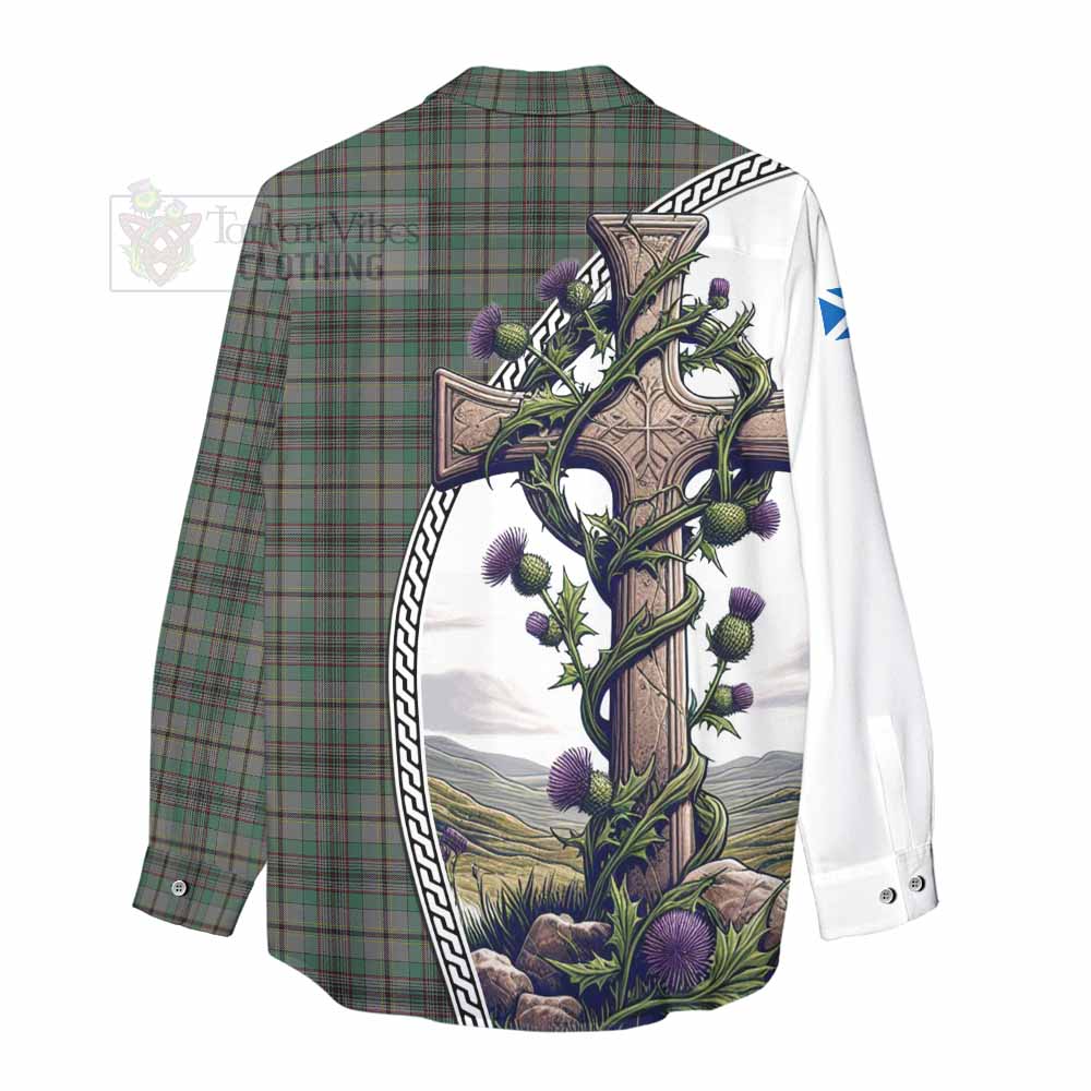 Tartan Vibes Clothing Craig Tartan Women's Casual Shirt with Family Crest and St. Andrew's Cross Accented by Thistle Vines