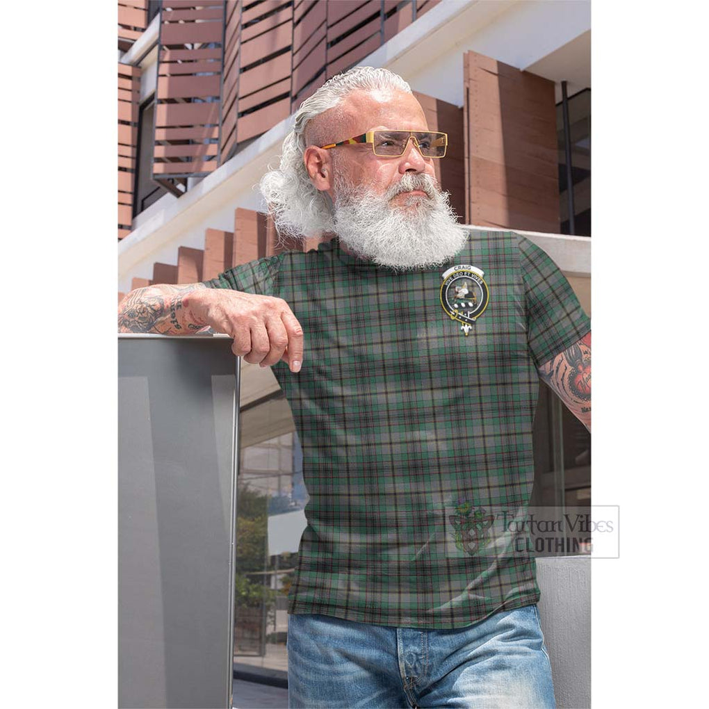 Tartan Vibes Clothing Craig Tartan Cotton T-shirt with Family Crest and Bearded Skull Holding Bottles of Whiskey