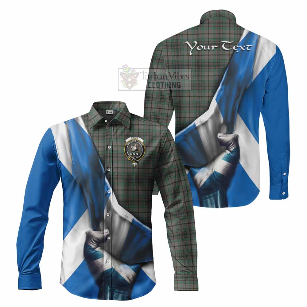 Tartan Vibes Clothing Craig Tartan Long Sleeve Button Shirt with Family Crest Scotland Patriotic Style