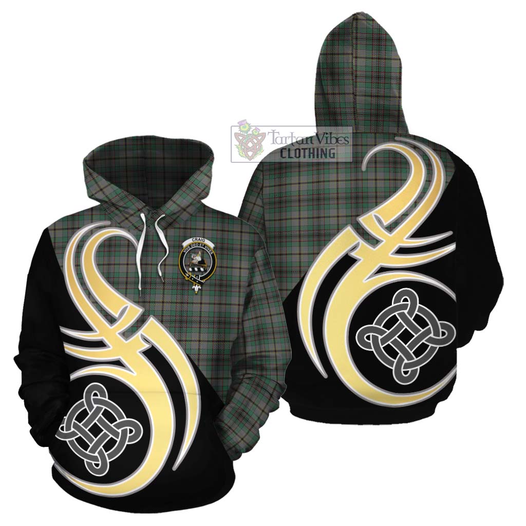 Tartan Vibes Clothing Craig Tartan Cotton Hoodie with Family Crest and Celtic Symbol Style