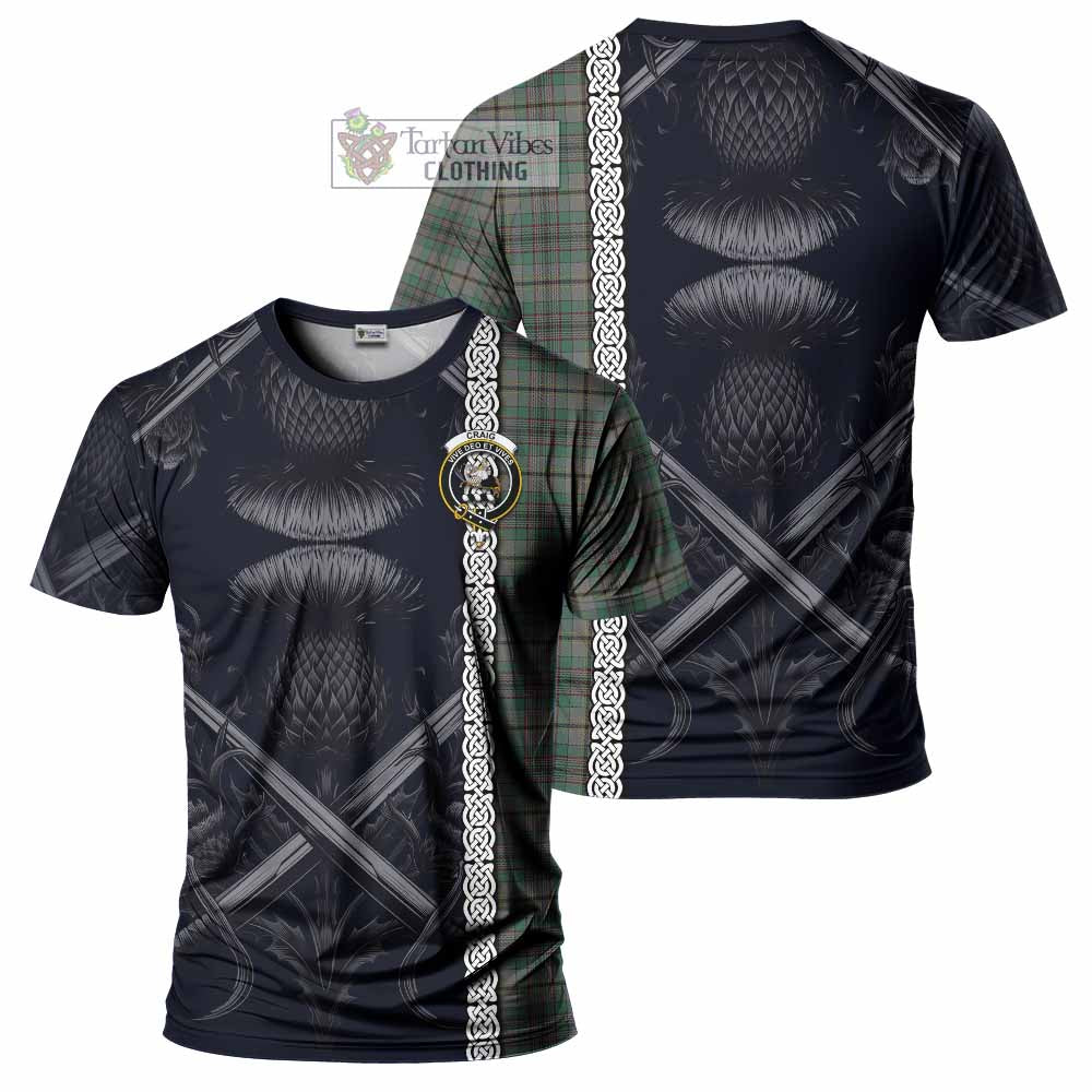 Tartan Vibes Clothing Craig Tartan T-Shirt with Family Crest Cross Sword Thistle Celtic Vibes