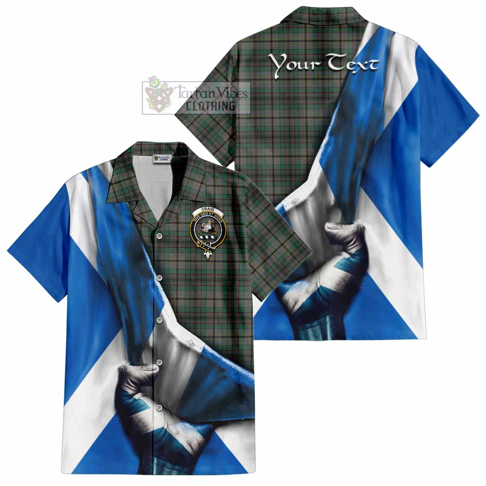 Tartan Vibes Clothing Craig Tartan Short Sleeve Button Shirt with Family Crest Scotland Patriotic Style