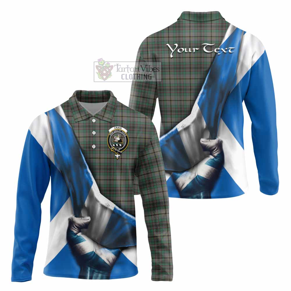 Tartan Vibes Clothing Craig Tartan Long Sleeve Polo Shirt with Family Crest Scotland Patriotic Style