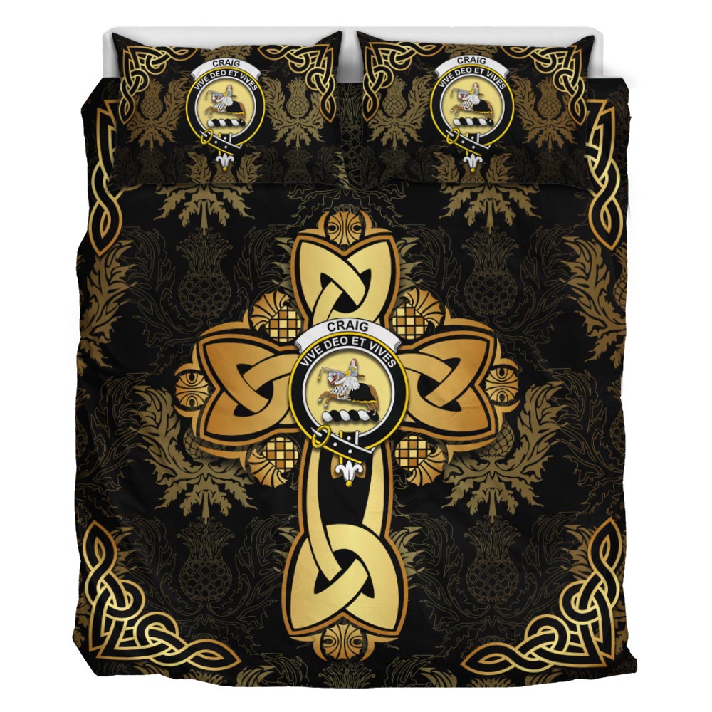 Craig Clan Bedding Sets Gold Thistle Celtic Style - Tartanvibesclothing