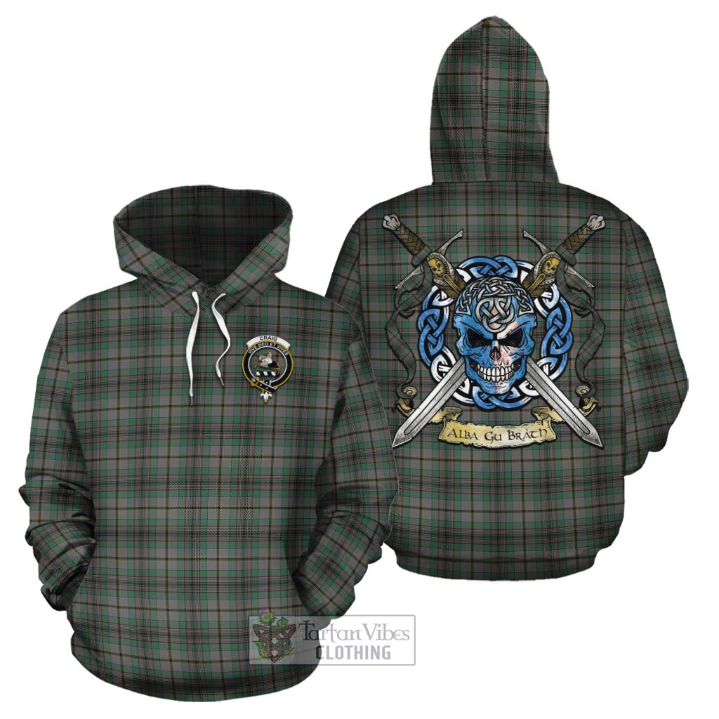 Tartan Vibes Clothing Craig Tartan Cotton Hoodie with Family Crest Celtic Skull Style